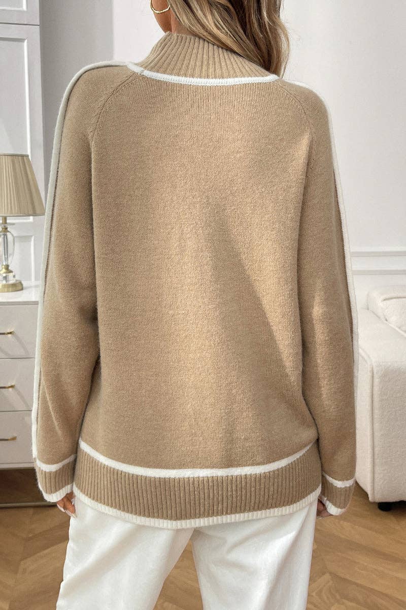 Lovesoft - Wholesale Knit Sweater - Women's - Colorblock Mock Neck Pullover Knit Sweater6