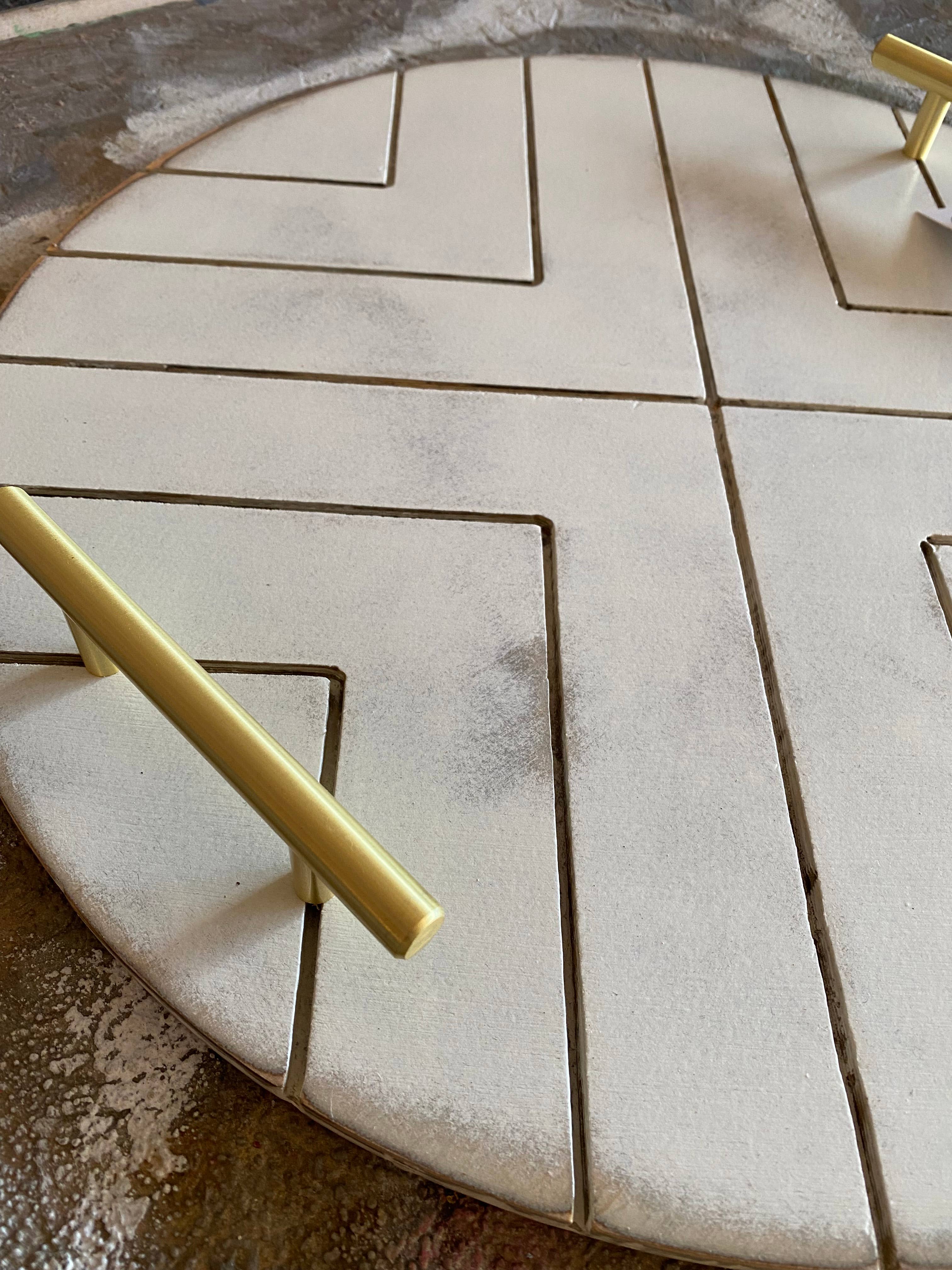 Grace Graffiti - Wholesale Serving Tray - Engraved Chevron Wooden Tray with Mod Gold Handles2