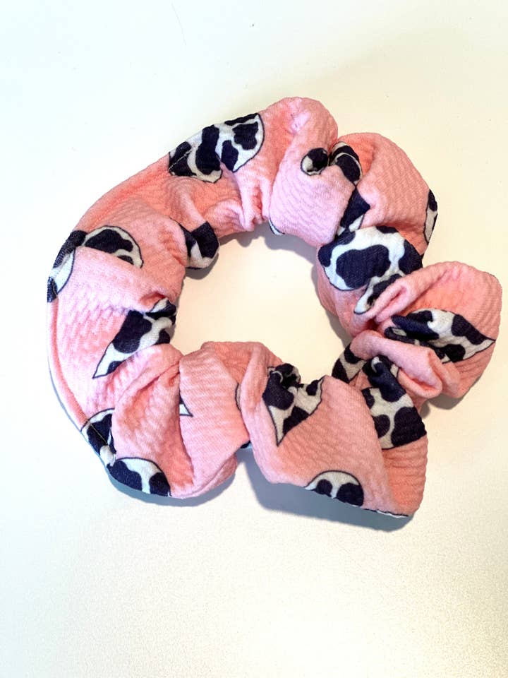Cow Print Hearts Scrunchie for wholesale by Clove Boutique