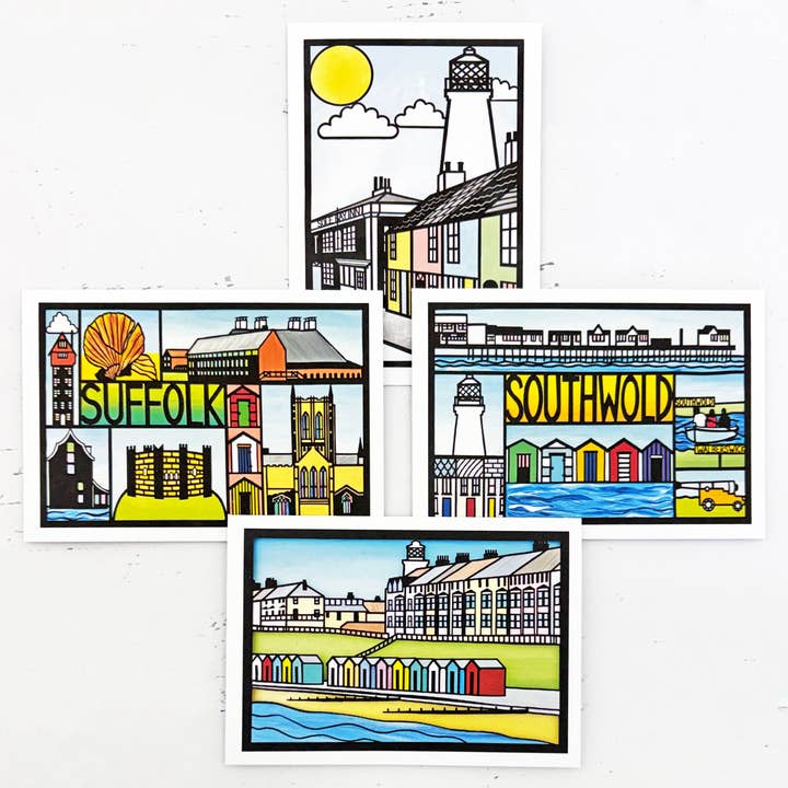 Southwold and Suffolk note cards - set of 4 boxed A6 cards for wholesale by The Leaf Press