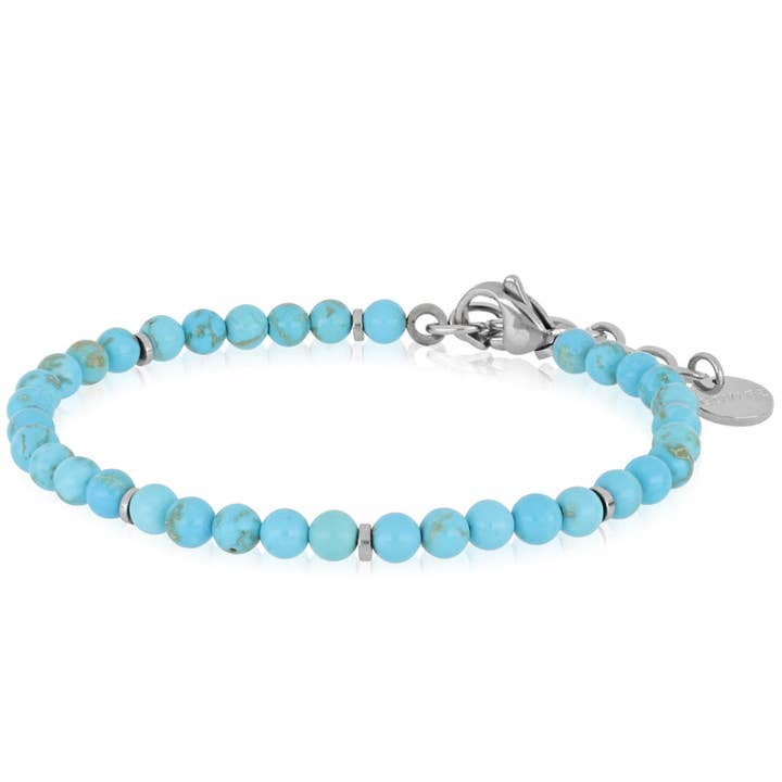 Men's bracelet with turquoise stones in steel - Shani for wholesale by Goyatè