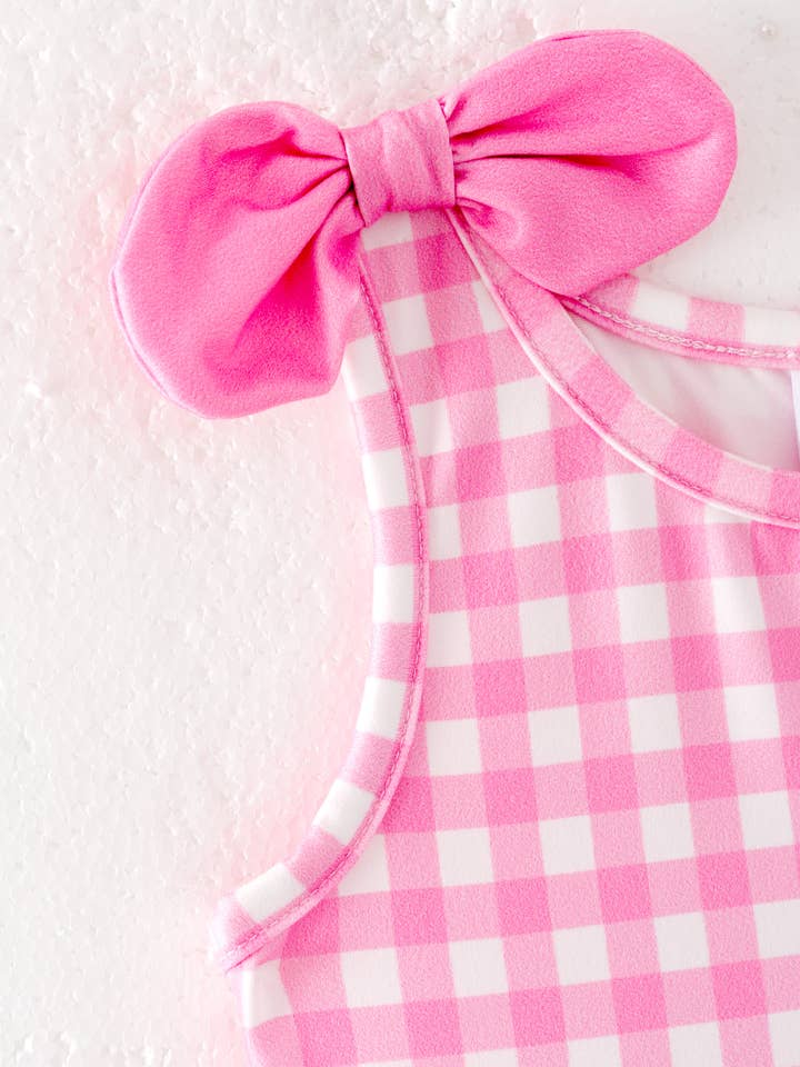Auraquise - Wholesale Dress - Kids - Girls Summer Pink Plaid Farm Print Dress