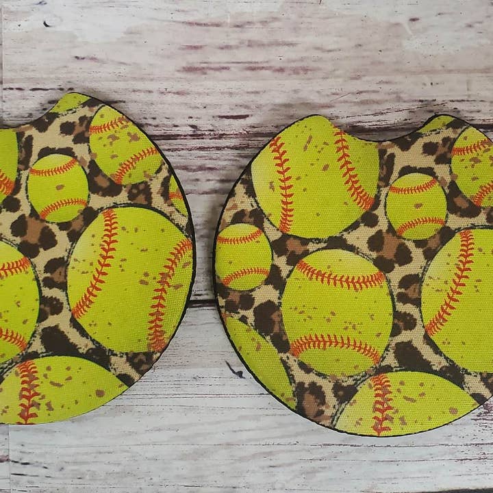 Car Coasters~ Softball with leopard for wholesale by Paxton's One Stop Shop LLC