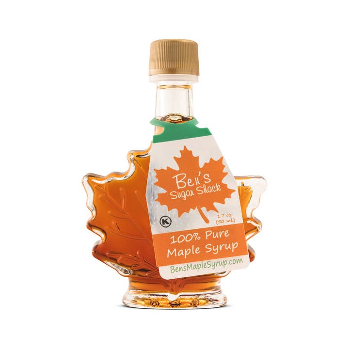 Ben's Sugar Shack - Wholesale Maple Syrup - Pure Maple Syrup Favors - Glass Leaf Bottle - 1.7 oz