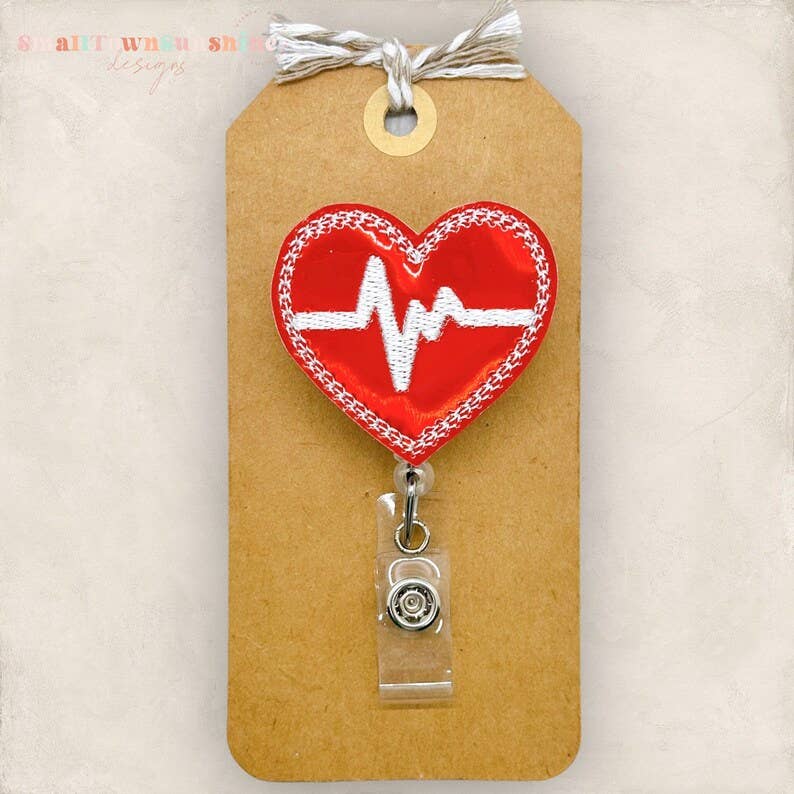 Wholesale Red EKG Heart Badge Reel for your store - Faire
