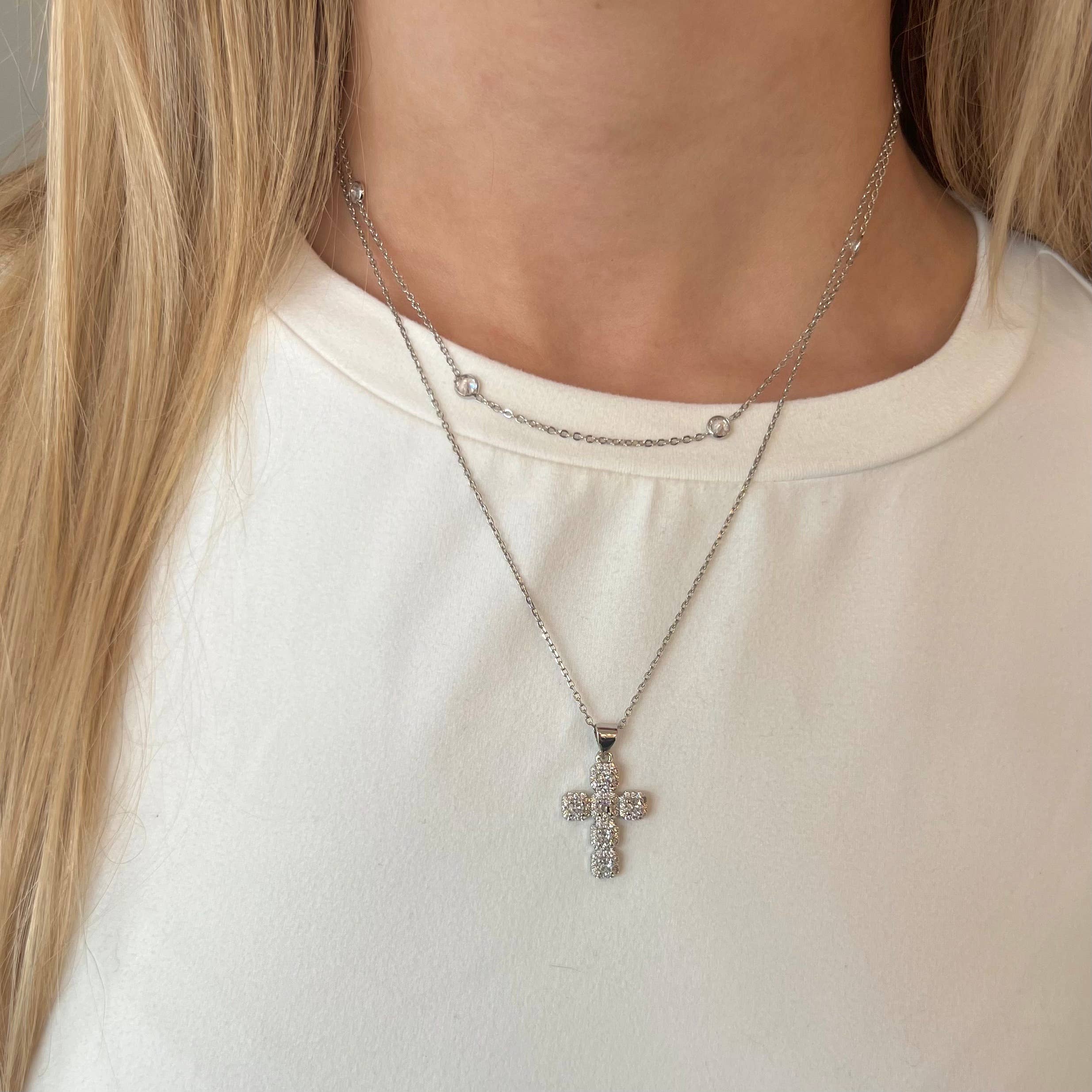 Nikki Smith Designs - Wholesale Pendant/Charm Necklace - Diamond Cross Adjustable Necklace- Silver2