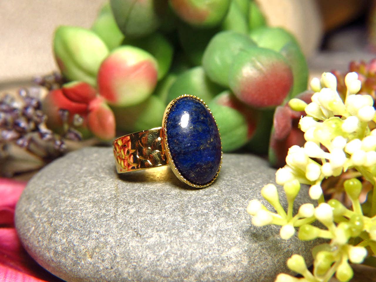 TOURMALYN - Wholesale Cocktail/Statement Ring - "LILOU" ring gilded in fine gold with Lapis Lazuli stone4