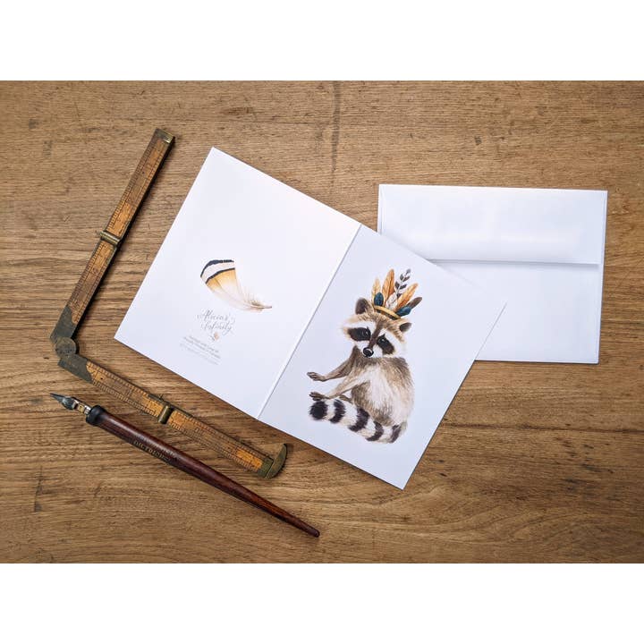 ALICIA'S INFINITY - Wholesale Everyday Greeting Card - Raccoon With Feather Crown Notecard2