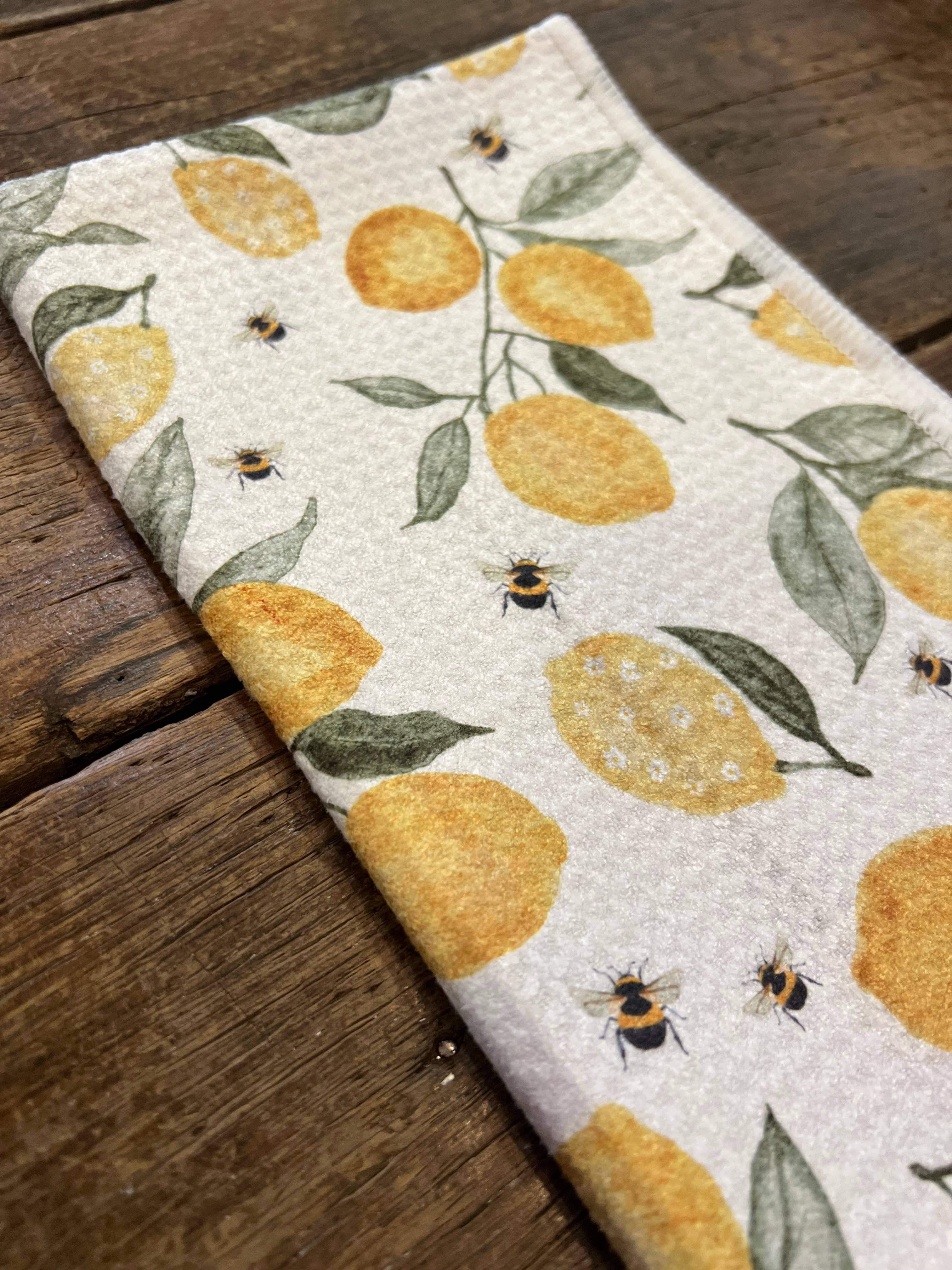 ROOM and PORCH - Wholesale Tea Towel - Lemon & Bees Microfiber Tea/Hand Towel-Recycled Double-Sided2