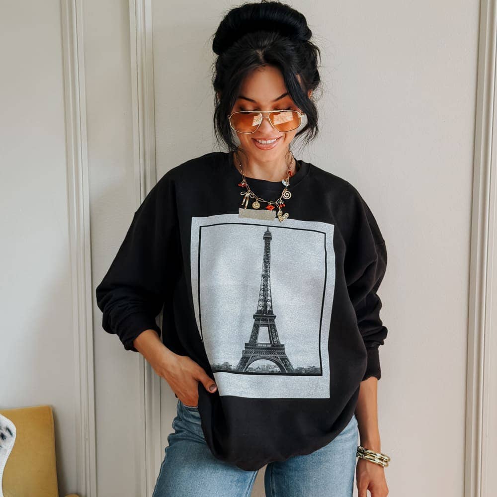 Black Picture Me In Paris Sweatshirt for wholesale on Faire1