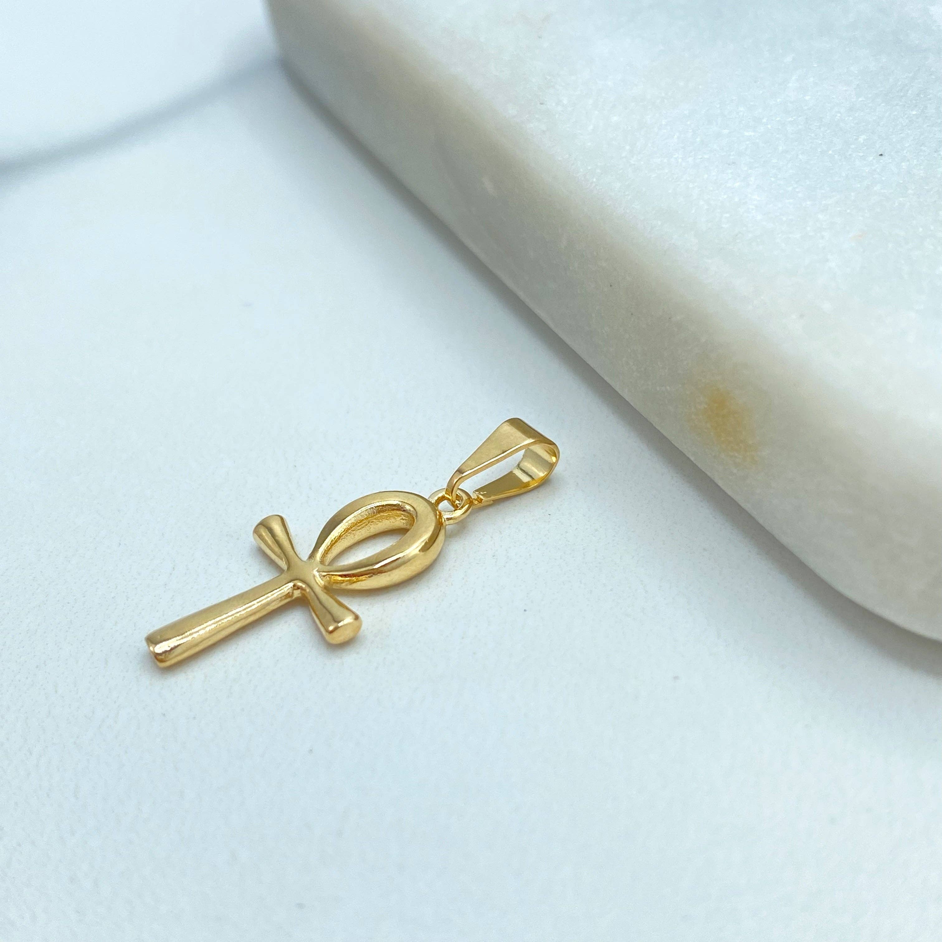 Luxus Accessories - Wholesale Individual Charm/Pendant - 18k Gold Filled Egyptian Ankh Cross Hollow Charm, Egyptian Key of Life Ankh Charm, Tiny Ankh Cross Pendant0