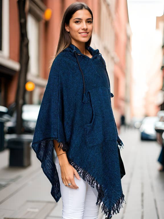 Blue Women's Ponchos with Fringes for wholesale on Faire0