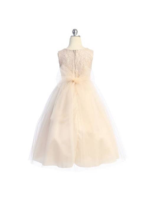 Kid's Dream - Wholesale Dress - Kids - Long Lace Illusion Girls Dress with 3 Faux Flowers1