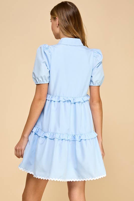 TCEC - Vente Robe – femme - Robe chemise à manches courtes bouffantes avec détail en zigzag CD054474