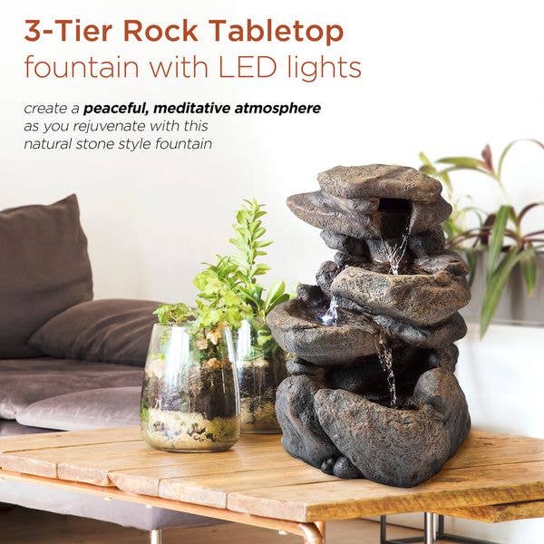 Alpine Corporation - Wholesale Decorative Tabletop Object - Alpine Corporation Tiered Rock Tabletop Fountain with LED2