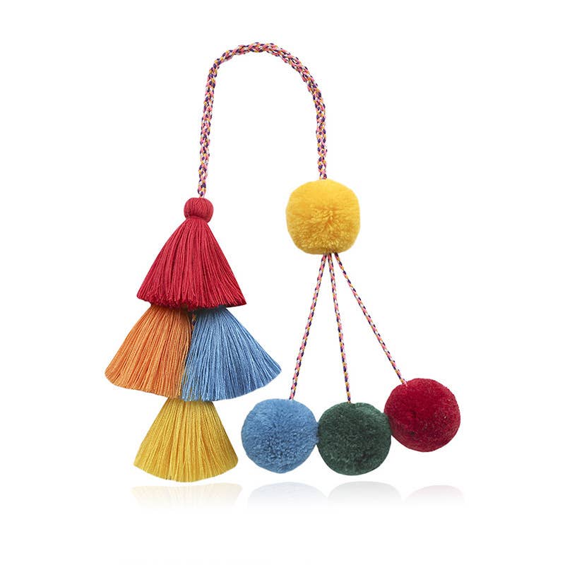 PEACH ACCESSORIES – wholesale Purse/bag accessory – Women’s –  Pompom and Tassels Bag Pendant in Multi Colours 602560