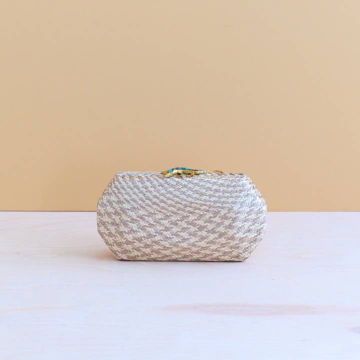 Dusty Rose Houndstooth Clutch - Straw Clutch | LIKHÂ for wholesale on Faire