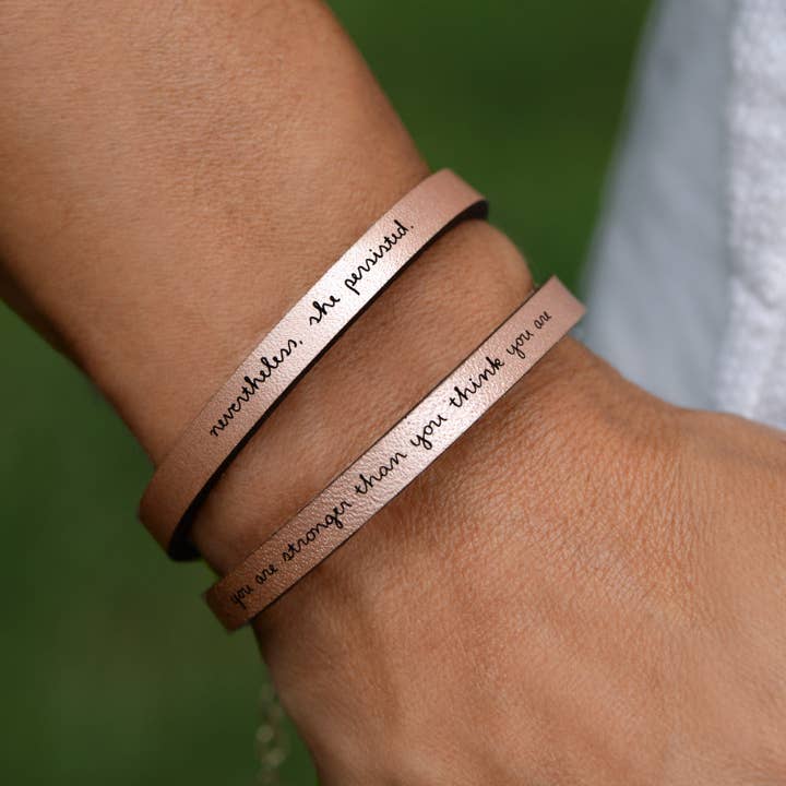 floralee LIVING - Wholesale Bangle Bracelet - nevertheless she persisted Engraved Leather Bracelet6