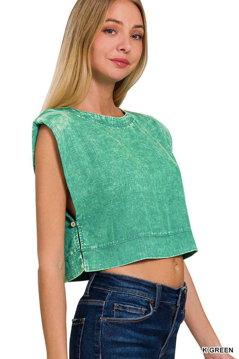 42POPS - Wholesale Tuniek - Dames - .Gewassen Linnen Top met Schoudervulling5