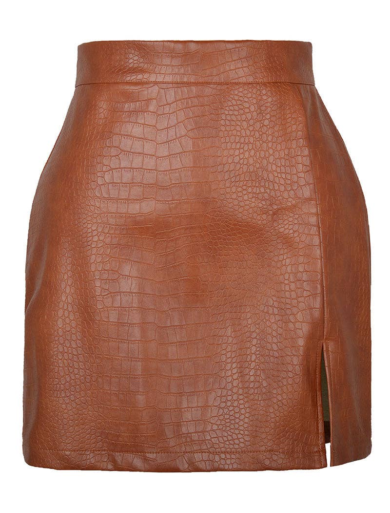 safistyle - Wholesale Skirt - Women's - Faux Leather Mini Skirt with Textured Finish0