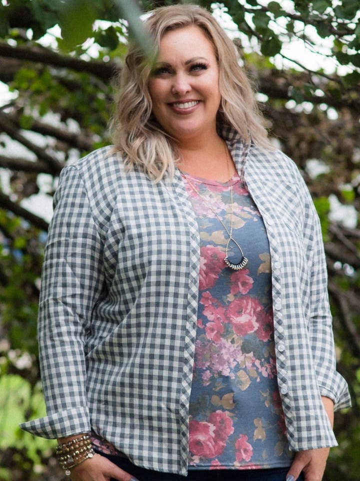 Gray Plaid Flannel Shirt for wholesale by Vivette Apparel