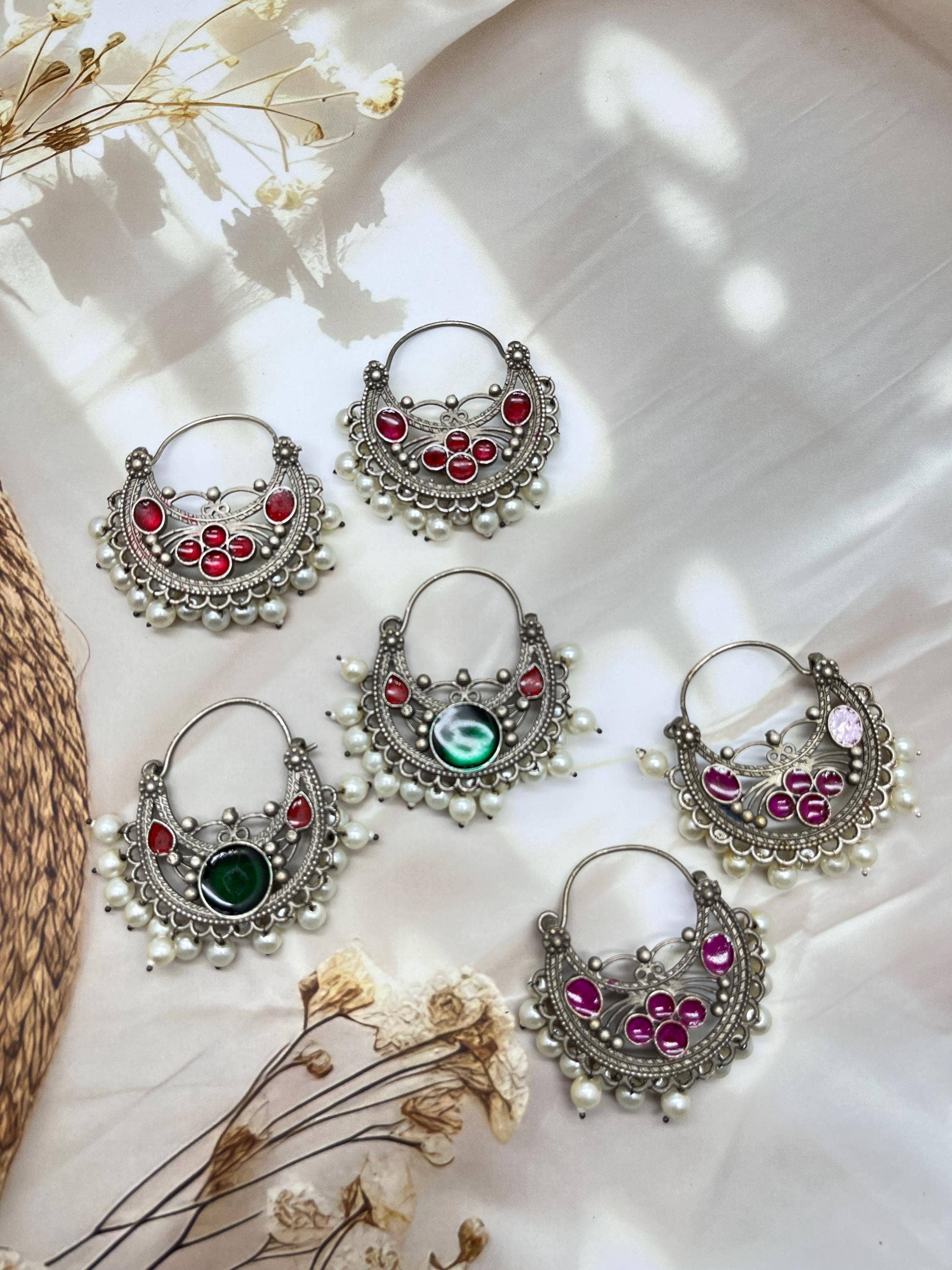 Vastrabhushan – wholesale Hoop earrings – Meenakari Chandbali Oxidised Indian Earrings5