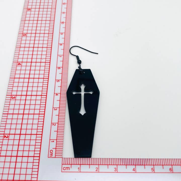 Black Punk Cross Vampire Coffin Earrings - GT for wholesale on Faire