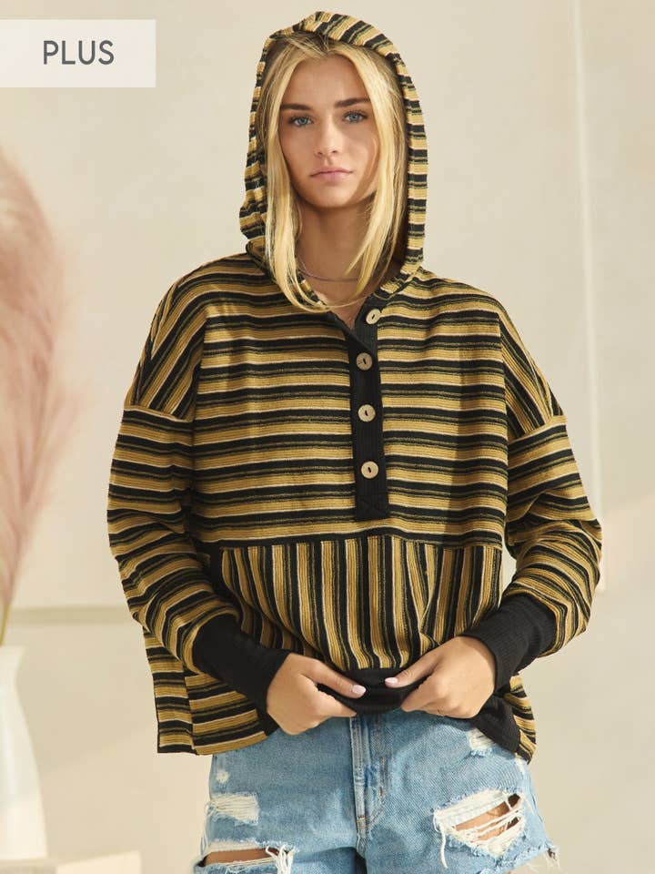 Oddi - Venta al por mayor Sudadera con capucha - Mujer - Sudadera con capucha en jacquard a rayas texturizadas Plus 5