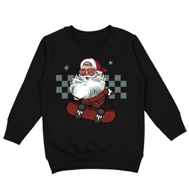 Santa Skater Crew Sweatshirt, Black (Toddler, Youth, Adult) for wholesale by Micro Me