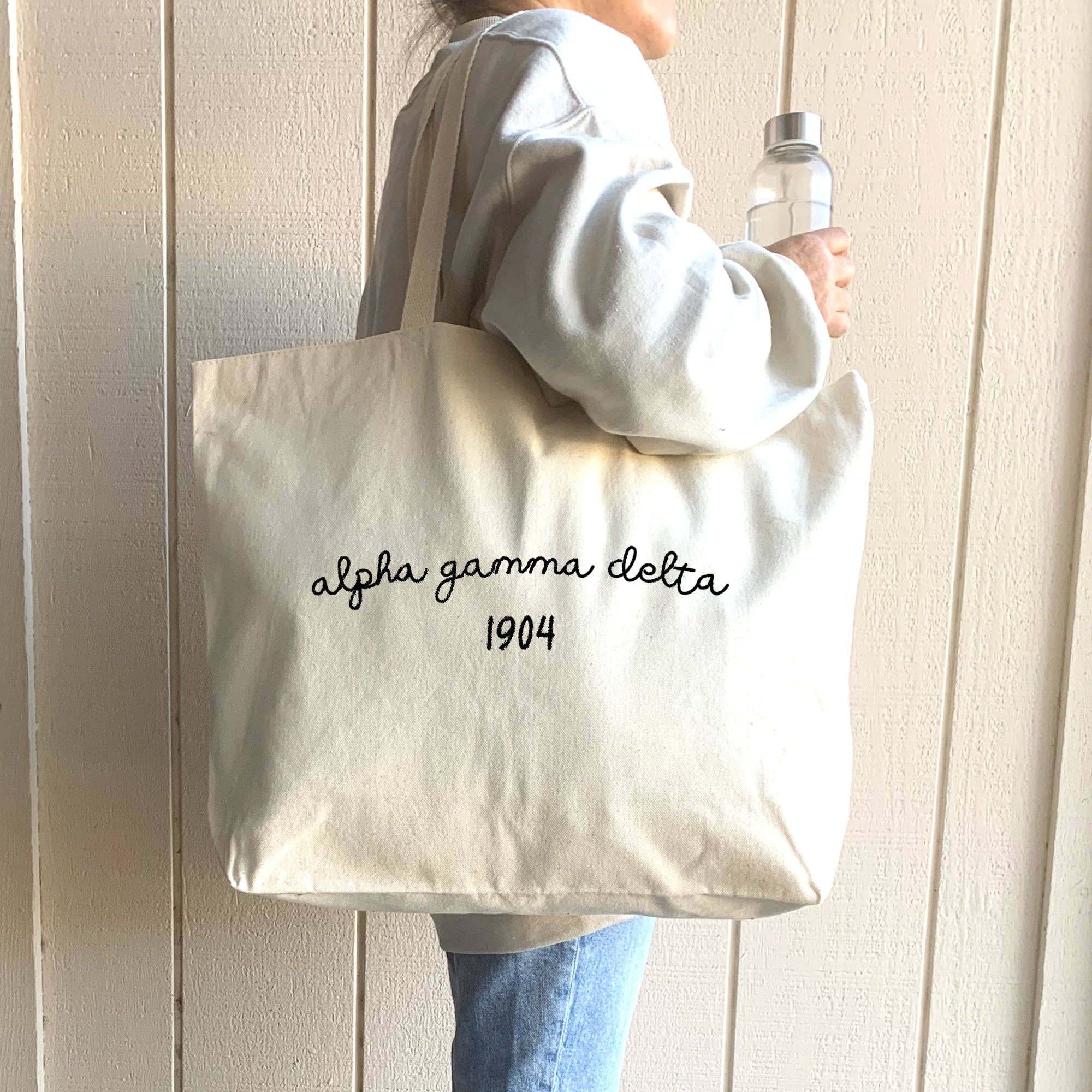 Natural Sorority Name and Founding Date Printed on a Canvas Tote Bag for wholesale on Faire8