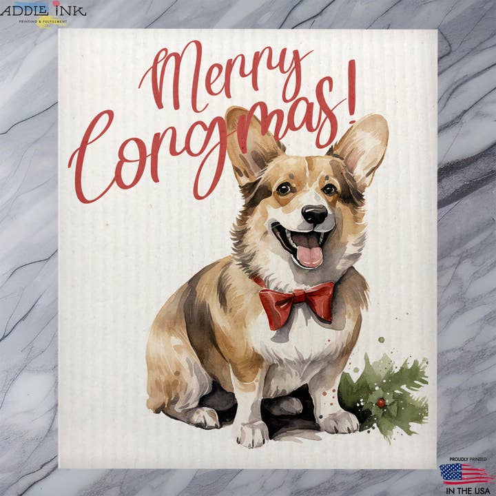 Merry Christmas Corgie Corgmas Dog Christmas Dishcloth for wholesale by ADDLE iNK