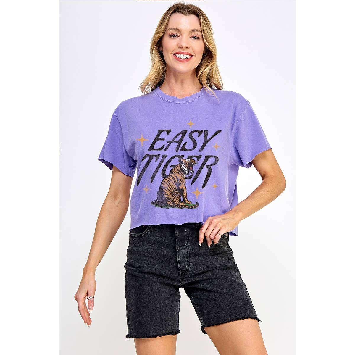 Illustrated Society - Vente T-shirt sérigraphié – femme - HAUT COURT GRAPHIQUE VINTAGE EASY TIGER7