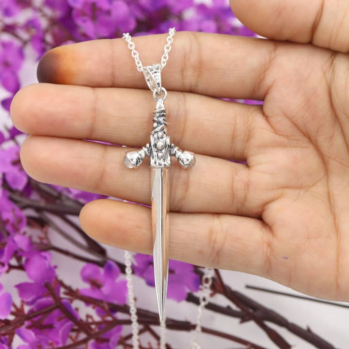 Jay Jools - Wholesale Pendant/charm necklace - Rainbow Moonstone Sword Pendant 925 Solid Silver with Chain3