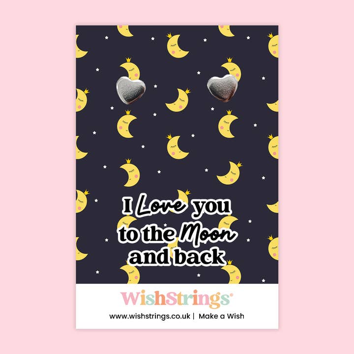 Pendientes de botón con corazón "Te quiero hasta la luna y de regreso" | J065 para venta al por mayor de WishStrings