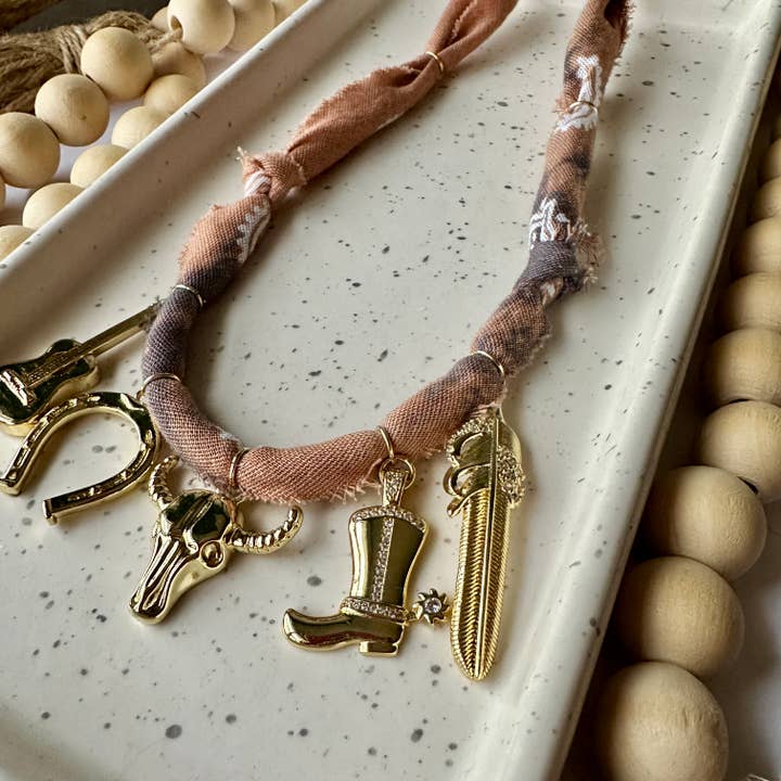 Bandana Charm Necklace | 5 Charms | Gold Filled for wholesale by Larra Mirk Design