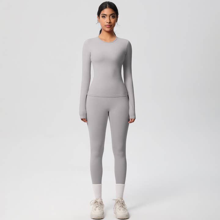 Ensemble de yoga moulant pour femmes : Haut à manches longues + Leggings taille haute pour la vente par Sodalemon