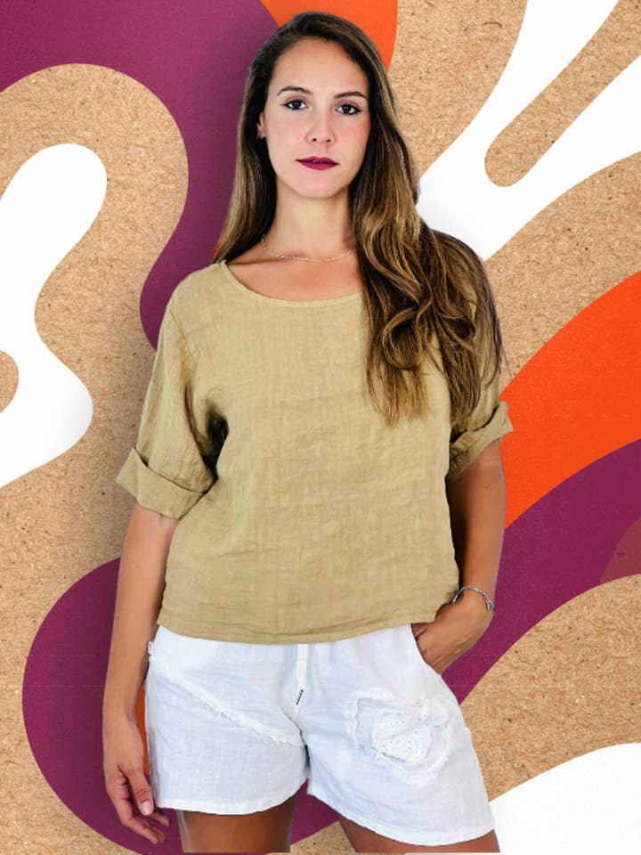Linen & More - Wholesale Blouse - Women's - REF 59076 BASIC LINEN SHORT BLOUSE 100%
