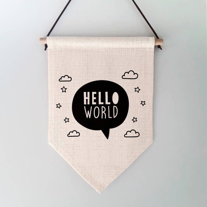 Tenture murale Hello World pour la vente par Inky in the Wild