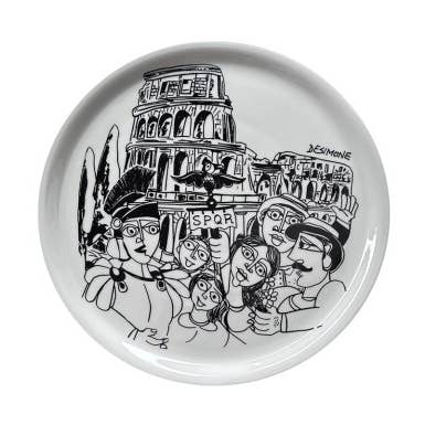 Runder Pizzateller Schwarz-Weiß Rom für den Großhandel von Ceramiche De Simone