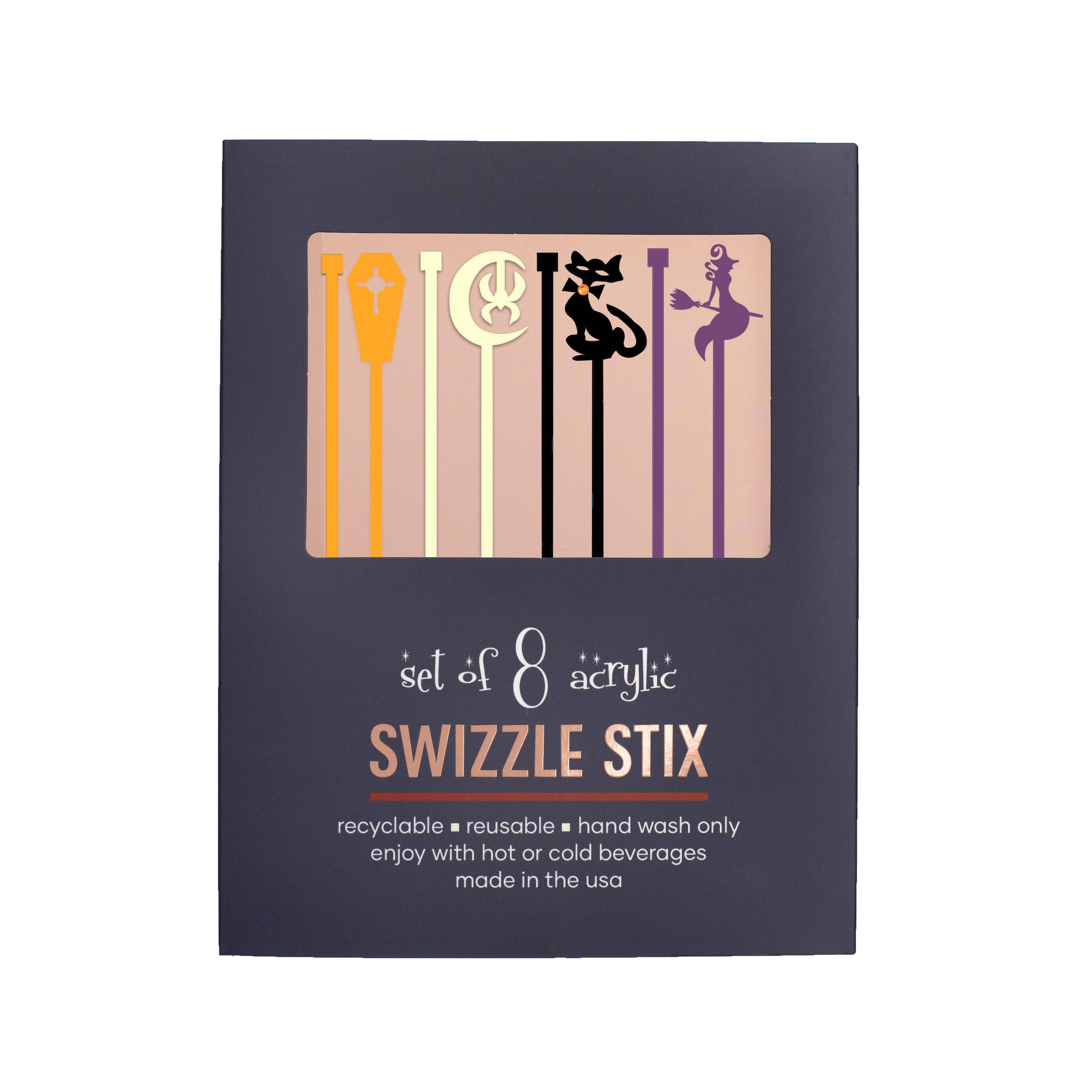 Mod Lounge Paper Company - Vente Mélangeurs à boisson - Agitateur à Boisson en Acrylique pour Halloween Bâtonnets de Sorcière Vintage1