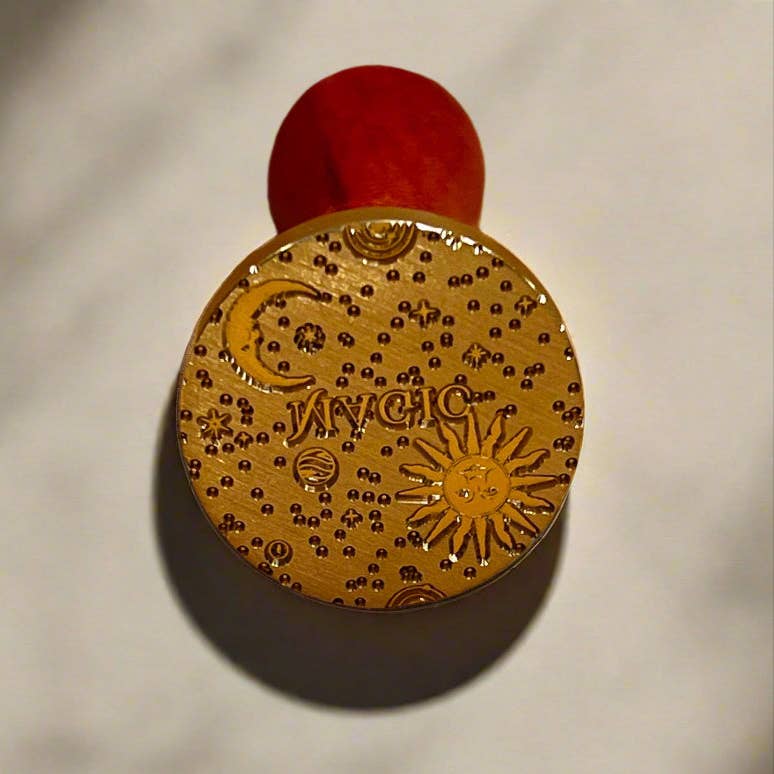 Soothi | Containers Of Creativity - Wholesale Rubber/Decorative Stamp - Whimsical "Magic" Wax Seal Stamp with Sun, Moon & Stars - En1