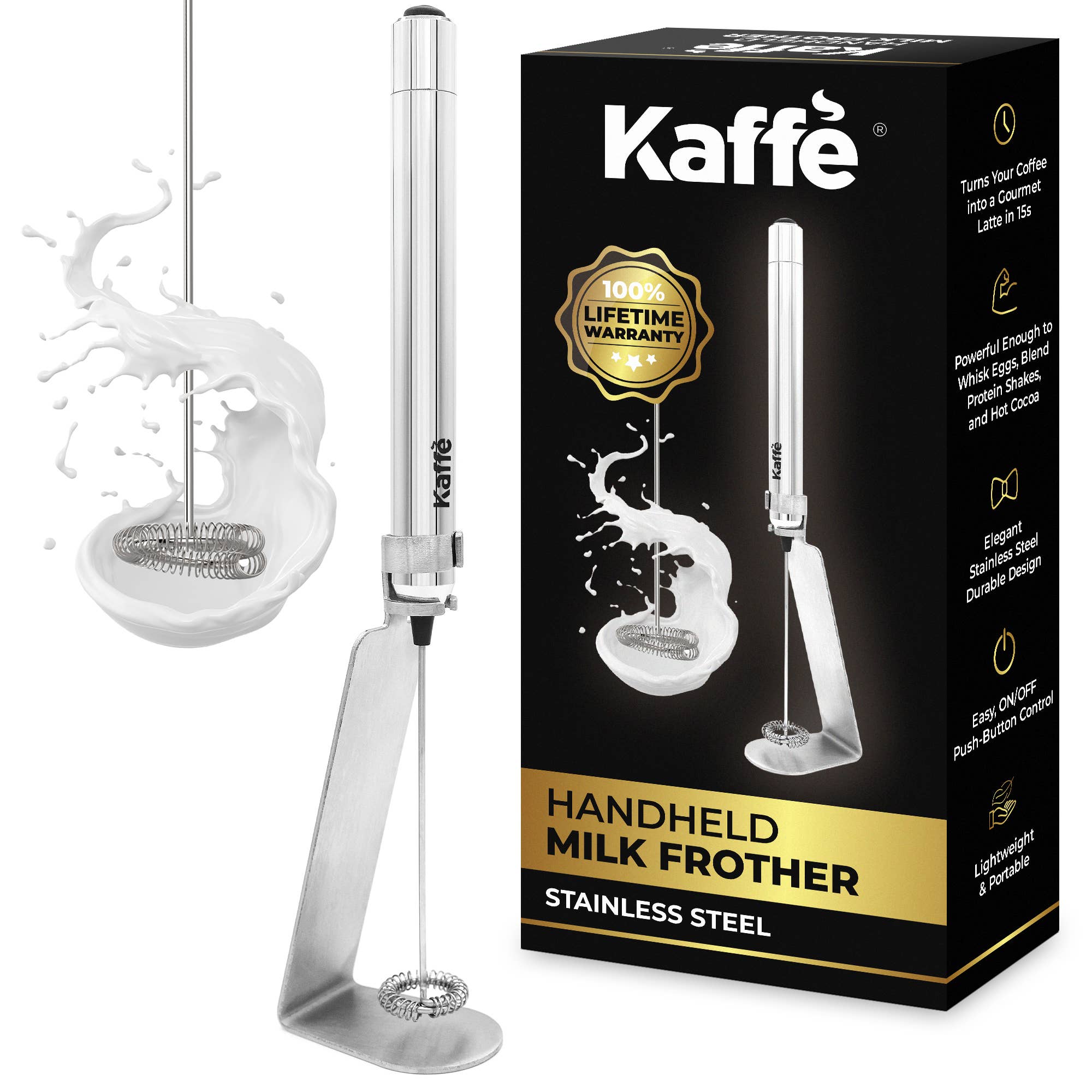 Kaffe – Ferramenta/gadget de cozinha por atacado – Espumador de Leite Portátil Kaffe com Suporte0