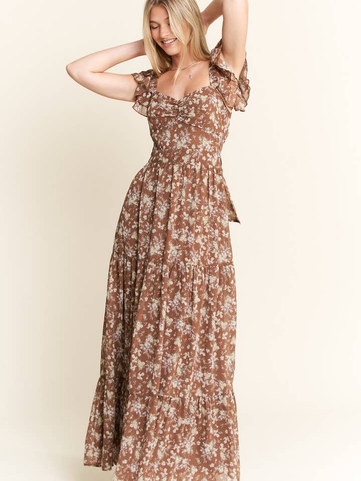 JADE BY JANE - Wholesale Dress - Women's - RUFFLE SLEEVE TIERED MAXI DRESS23