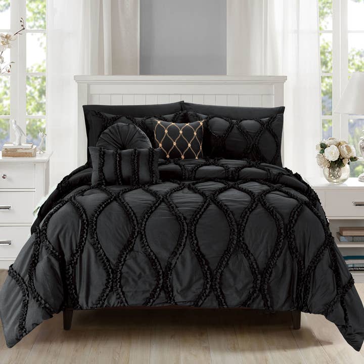 Elegant Comfort - Wholesale Bedding Set - Elegant Comfort 10-Piece Infinity Design Comforter Set - Includes 4-Piece Sheet Set with Double Sided Storage Pockets3