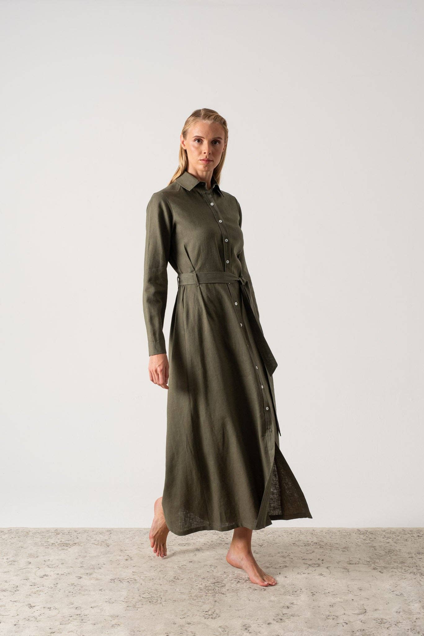 LUXMII – Engroshandel Kjole - Dame – Arlo Skjorte Maxi Kjole Khaki6