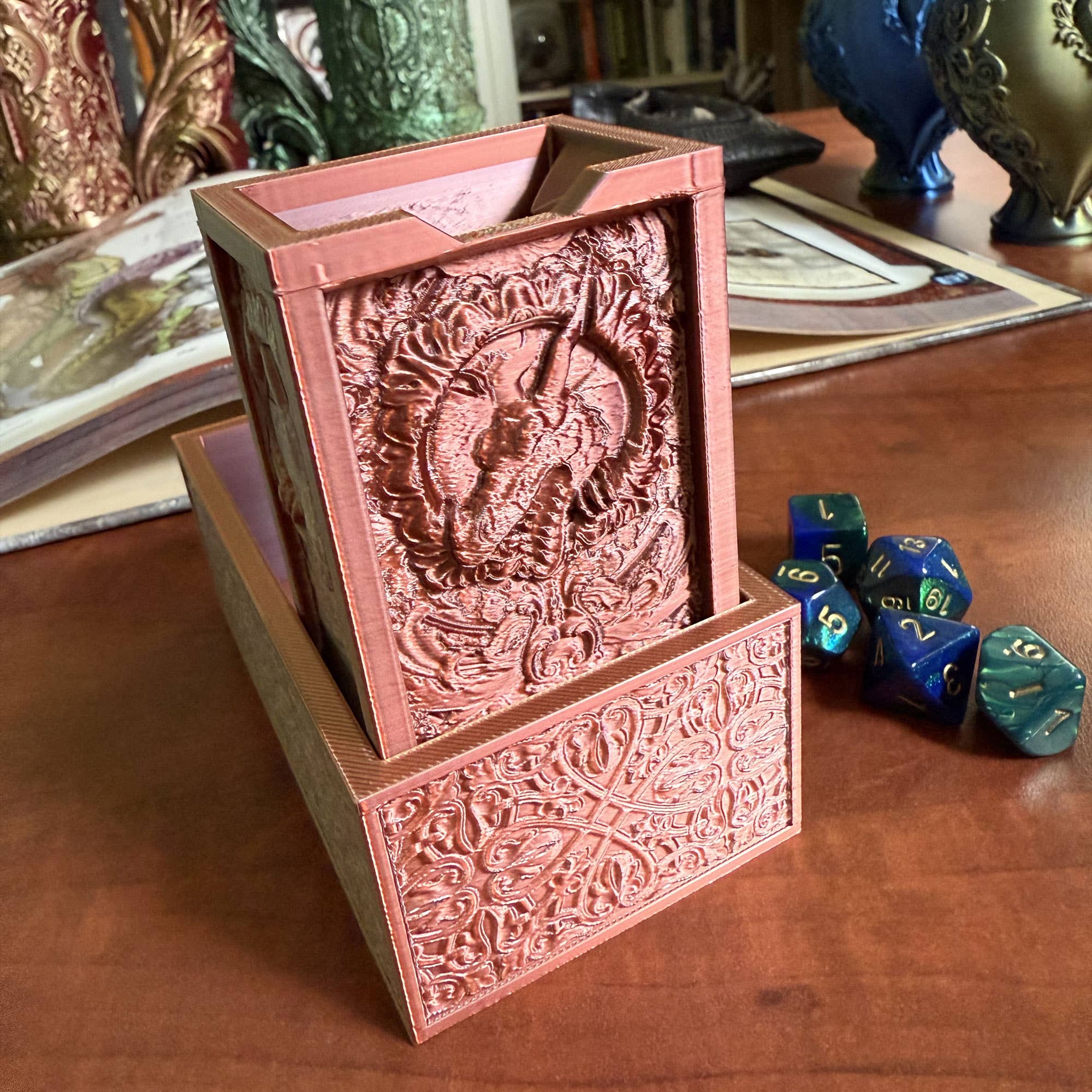 American Carver LLC - Wholesale Dice - Folding Dragon Dice Tower & Storage | TTRPG, D&D, TCG, CoC5