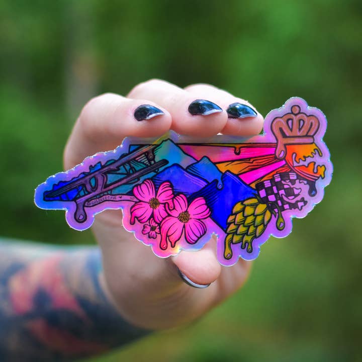 North Carolina Holografisk Sticker, 4x2.25in for engroshandel hos Catnip and Kittens