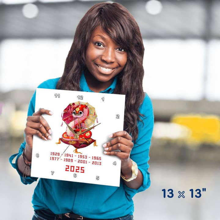 3dRose - Wholesale Wall Clock - 3dRose, Cute snake on a pillow and umbrella. Chinese Zodiac 2025. Chic gift, Wall Clock