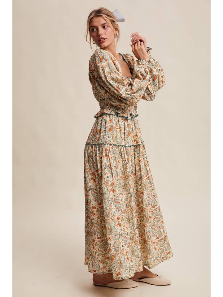 Listicle - Wholesale Dress - Women's - Paisley Smocked Tiered Maxi Dress11