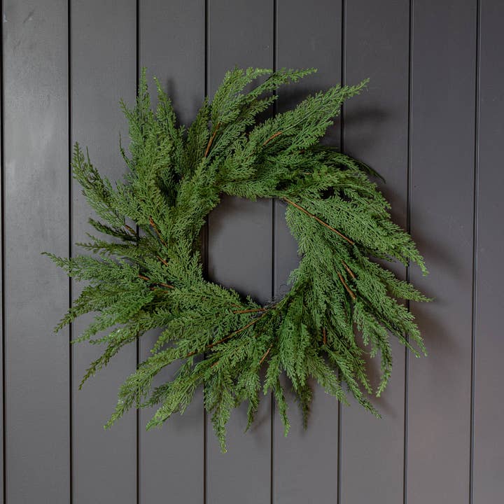 Cypress Leaf Full Real Touch Wreath - 24" for wholesale by Luxe B Co